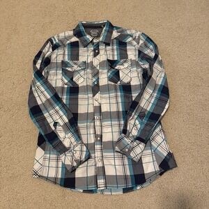 BKE Shirt Mens Large Athletic Fit Long Sleeve Pearl Snap Button Up 100% Cotton